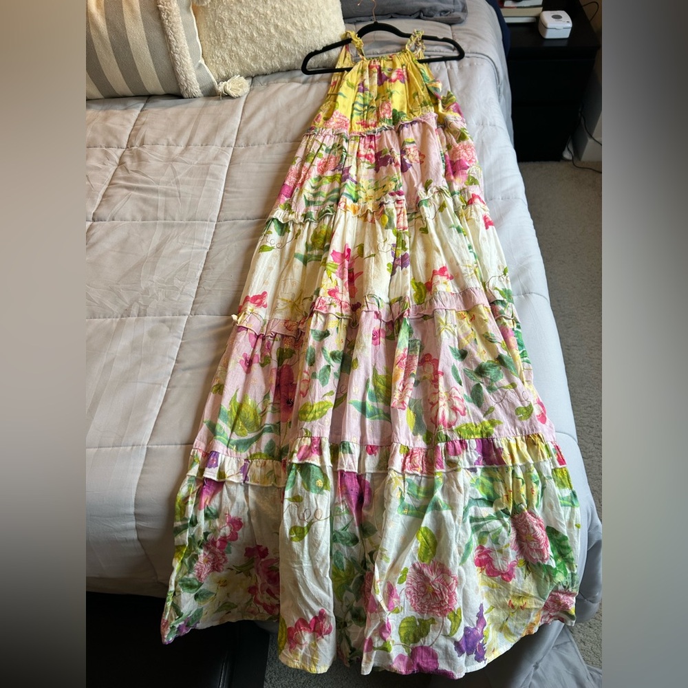 PQ via Anthropologie Tiered Maxi Dress in Hibiscus Sz M/L NWT